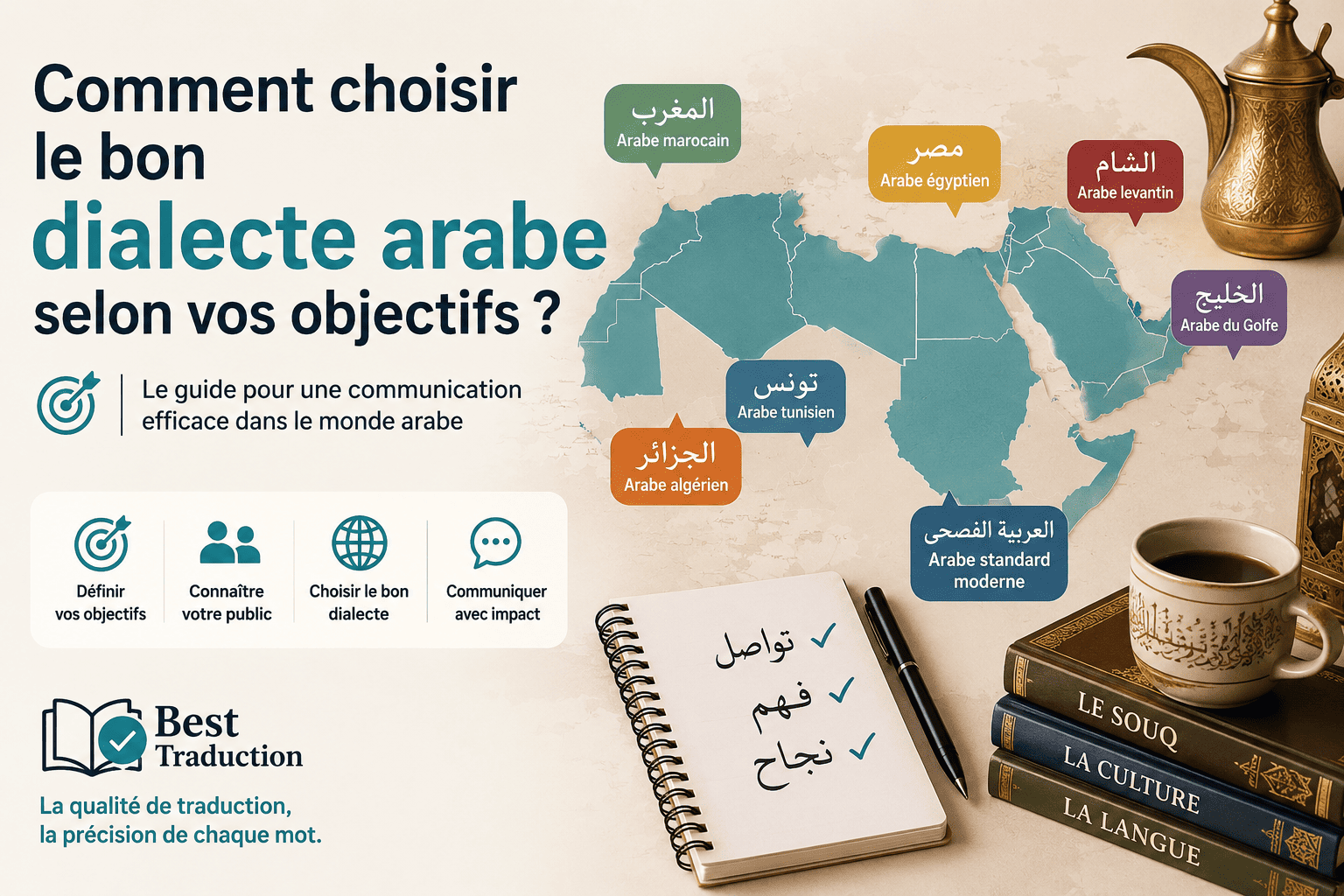 Quel dialecte arabe choisir pour une traduction ? Guide des principaux dialectes arabes
